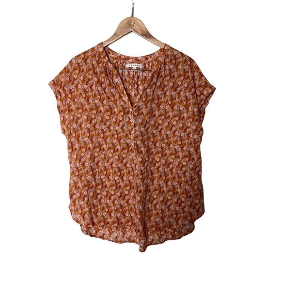 XIRENA Orange Floral Cotton Cap Sleeve V-Neck Sam Blouse Top M - Picture 2 of 6